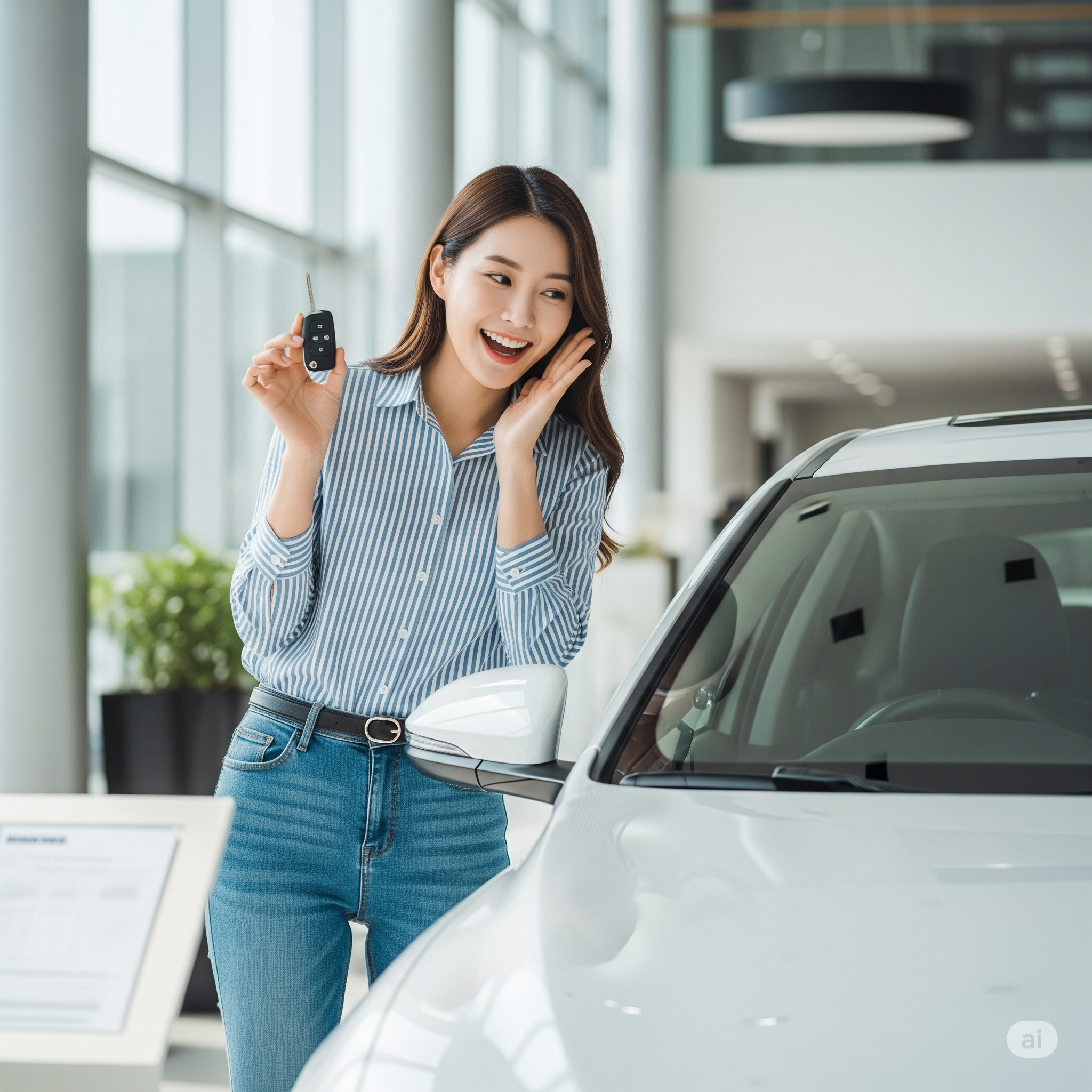 첫차 받고 기뻐함