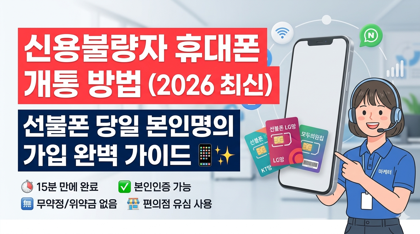 신용불량자 휴대폰 개통 방법 (2026 최신) : 선불폰 당일 본인명의 가입 완벽 가이드 📱✨