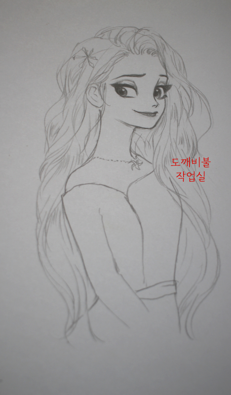 겨울왕국2의 엘사 그려본 연필 스케치