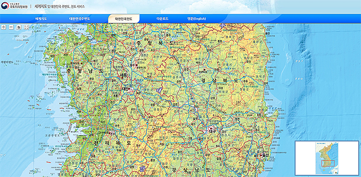 국토지리정보원-대한민국전도-페이지-화면