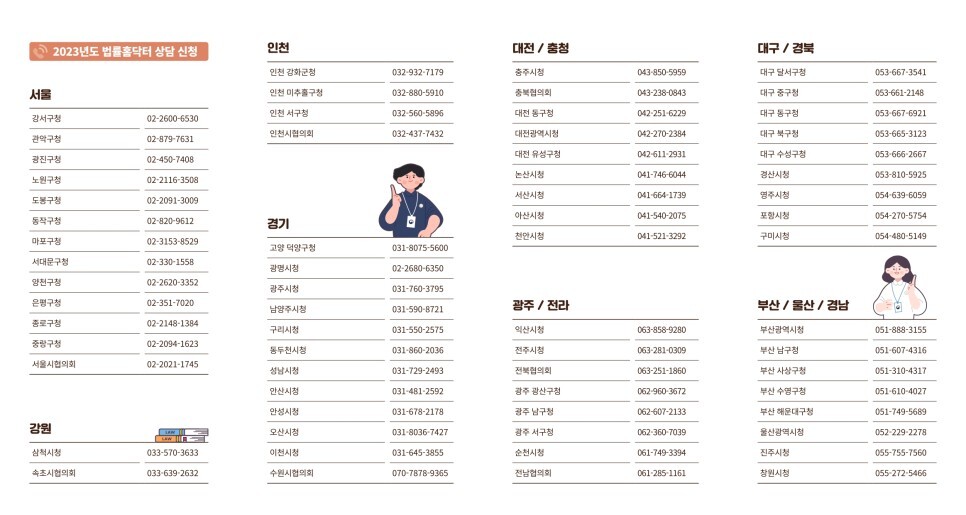 법률 홈닥터 지역별 기관 연락처