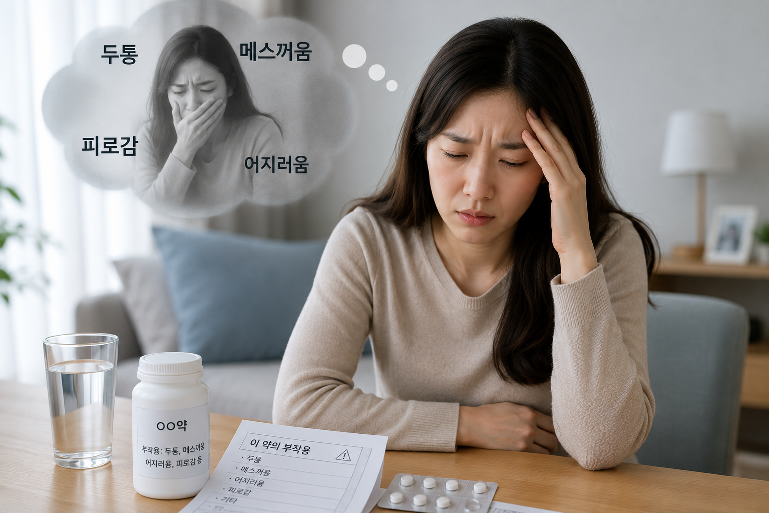 약물 부작용을 걱정하고 있는 모습
