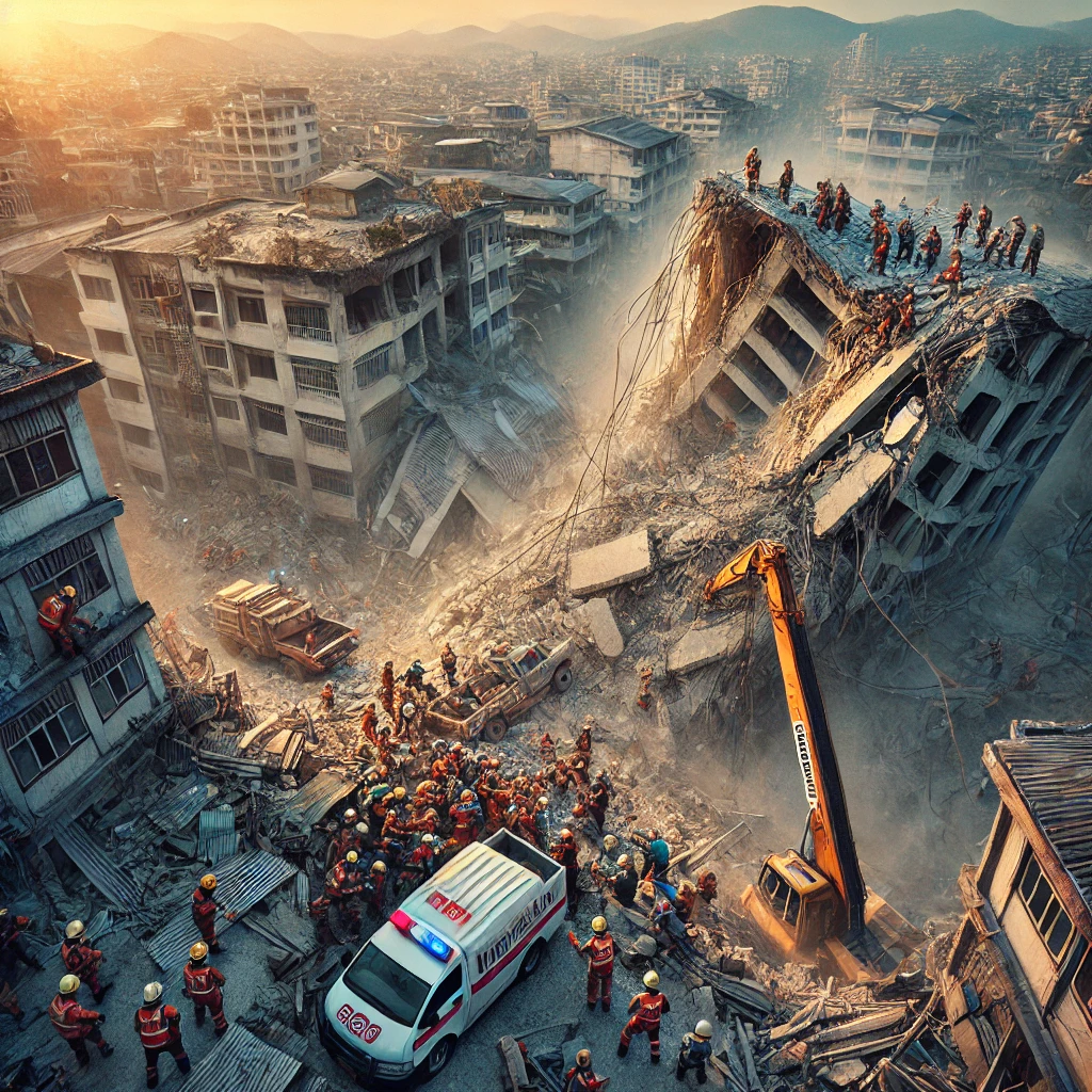 지진의 참상을 나타내는 이미지