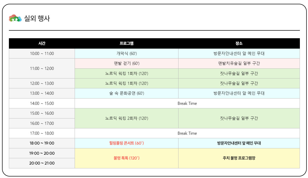 산림치유박람회 프로그램 일정