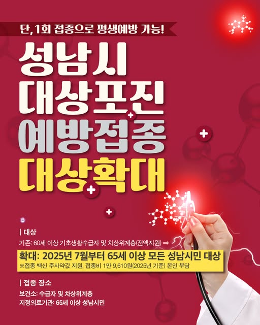 성남시 대상포진 예방접종 지원대상자 확대