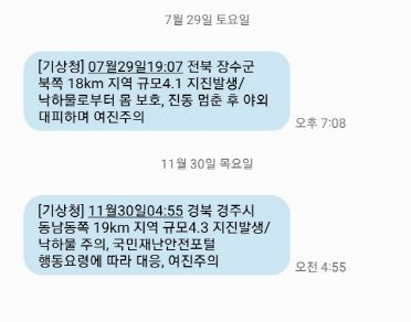 경주지진 재난문자 무슨일