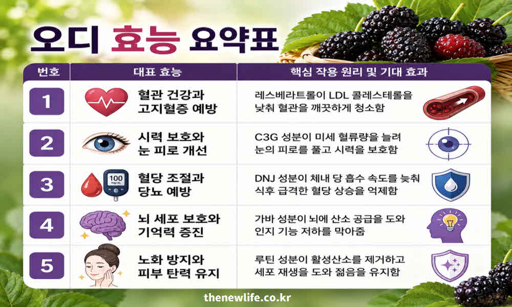 오디 효능 요약표
