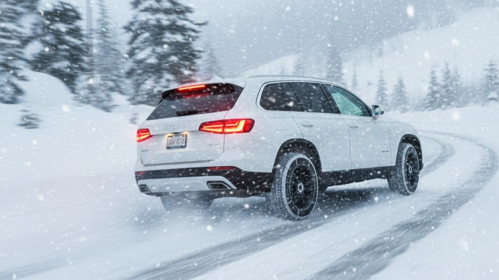 빙판 위를 달리다가 미끄러지는 자동차