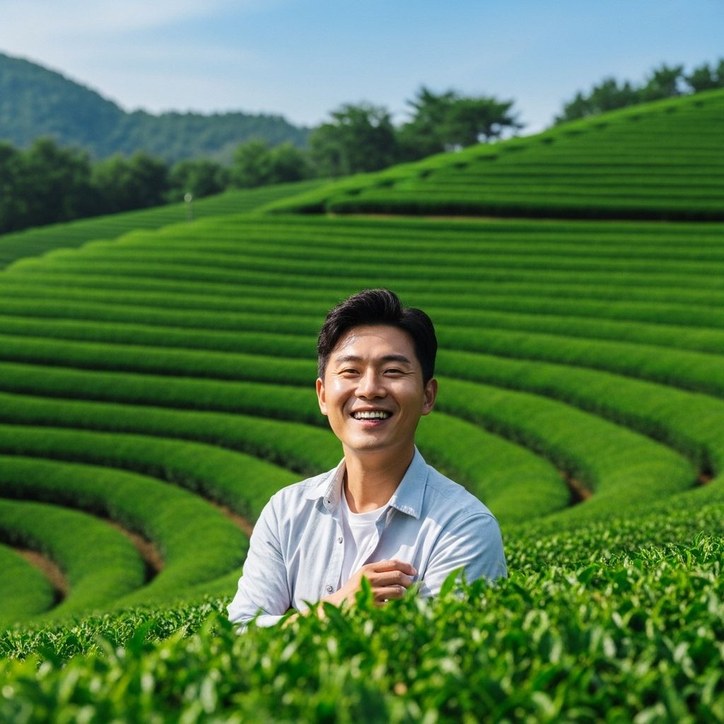 경차 사랑카드&amp;#44; 보성 녹차밭에서 남성 사진 컷