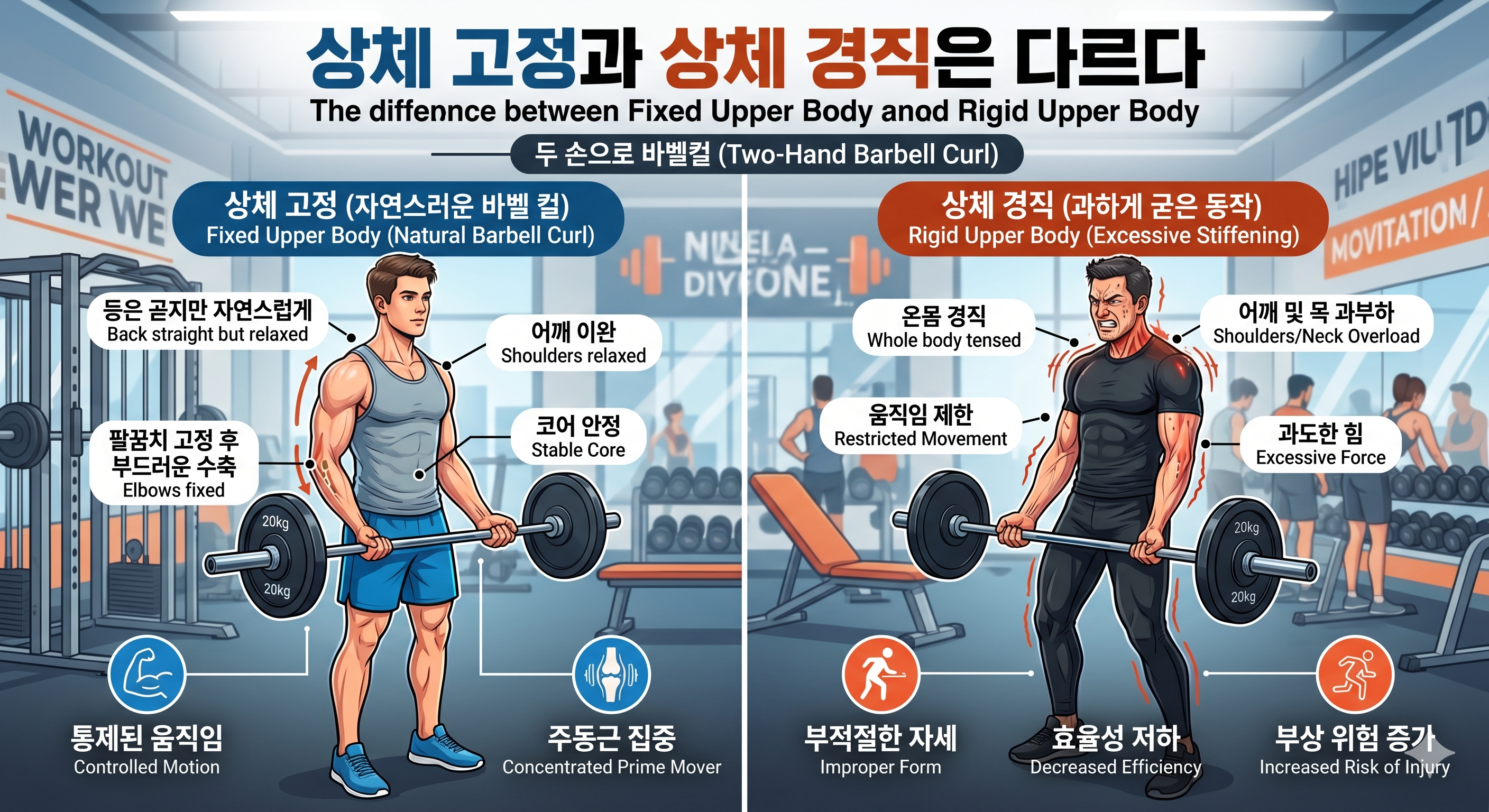 상체 고정과 상체 경직은 다르다
