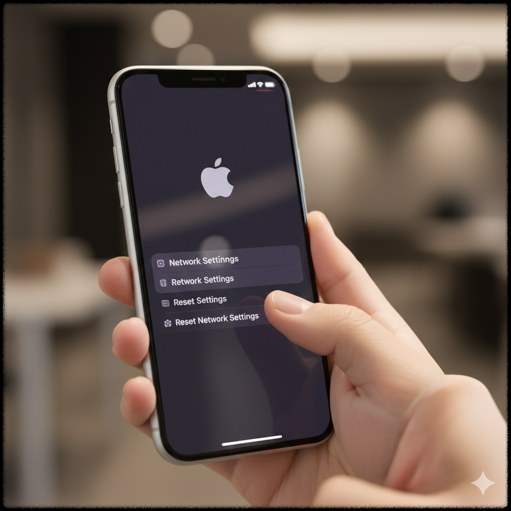 아이폰에서 네트워크 설정을 재설정하는 모습