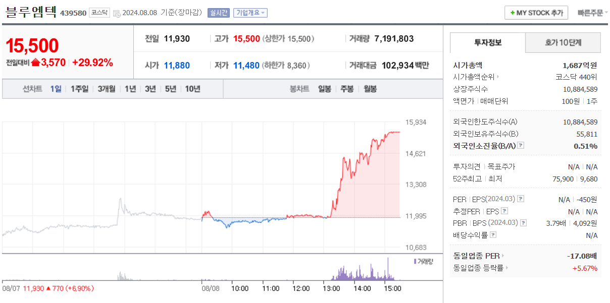블루엠텍 주가 정보