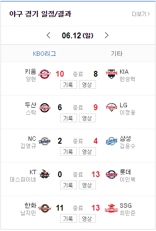 6월 12일 경기결과