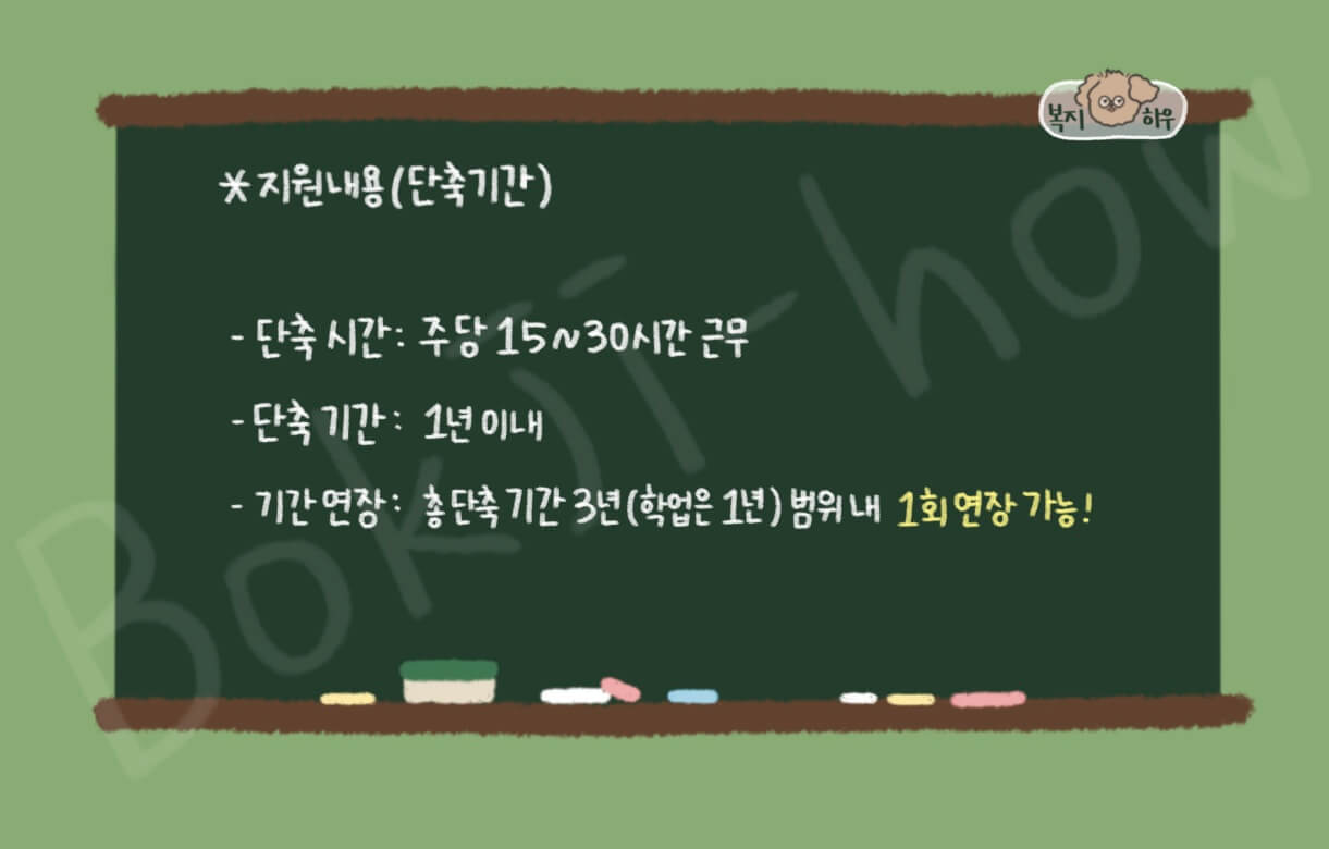 가족돌봄 등 근로시간 단축 제도는 주당 15~30시간 근무가 가능하며 총 단축 기간은 1년이다.