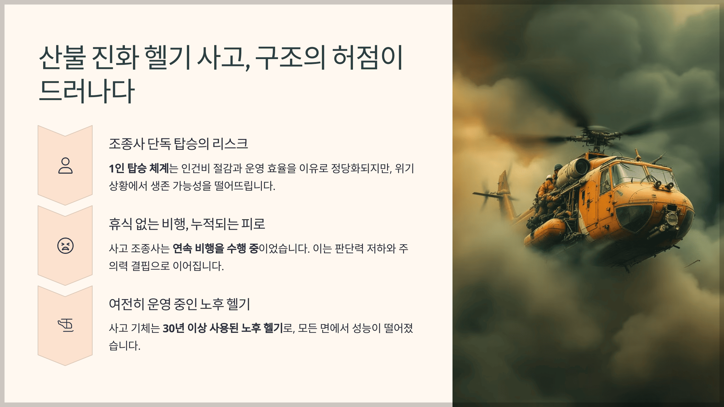 산불 진화 헬기 사고, 구조의 허점이 드러나다