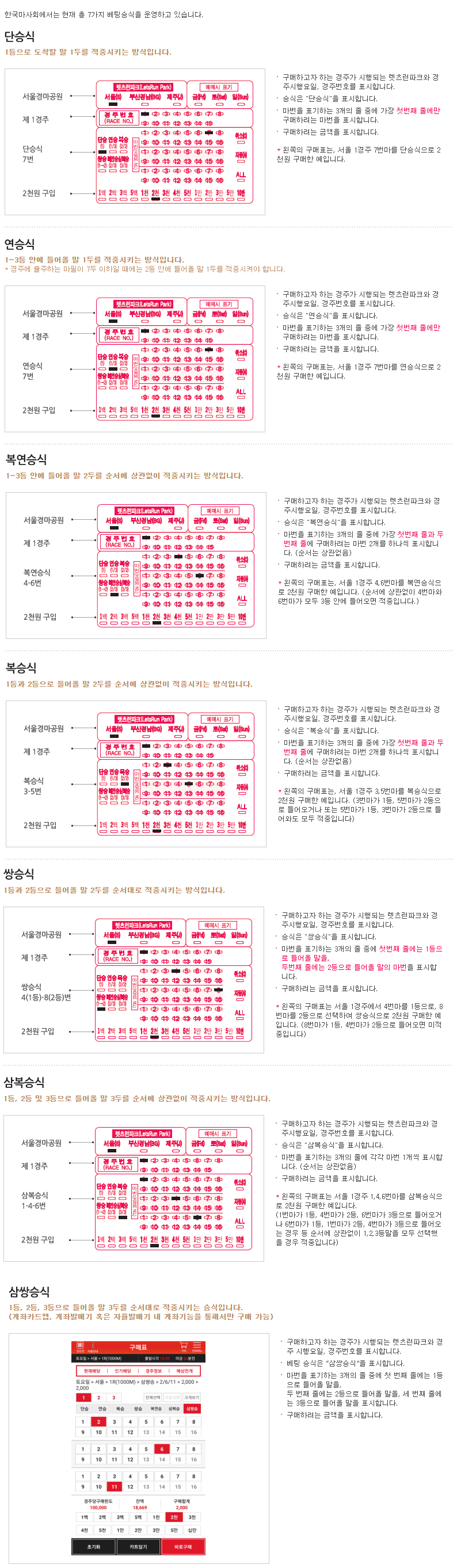 마사일호 마권 구매방법 구매권 예치권 구매상한선 마권예매방법 베팅방법 베팅승식 삼복승 삼쌍승