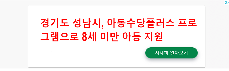 경기도 성남시&#44; 아동수당플러스 프로그램으로 8세 미만 아동 지원