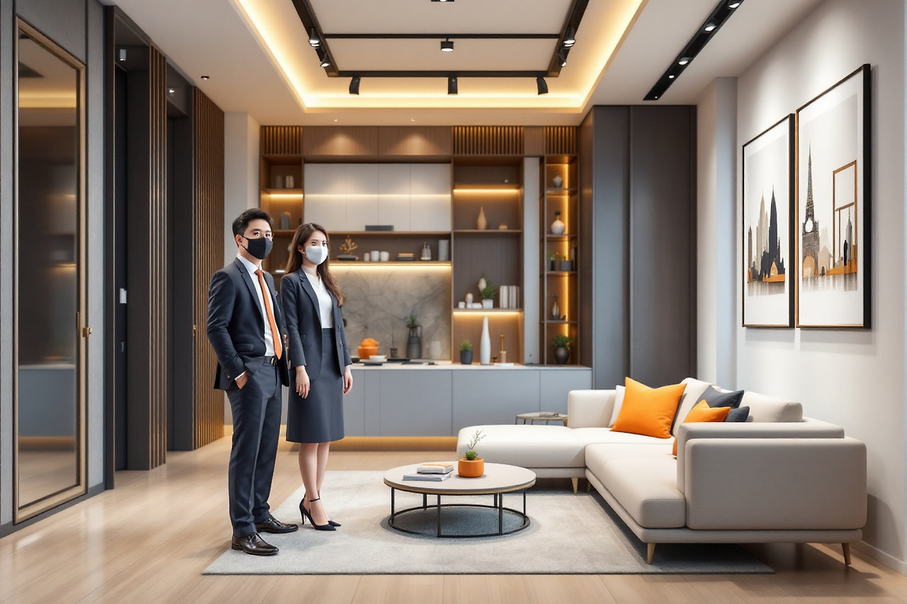 모델 하우스 관람중인 부부