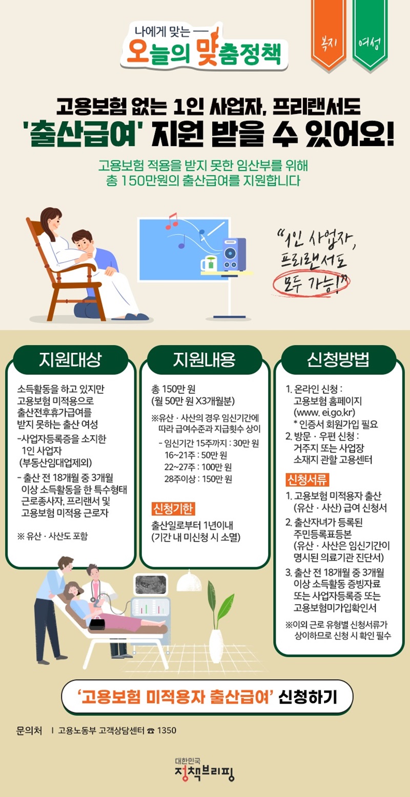 프리랜서 등 고용보험 미적용자 출산급여 지원대상 및 신청방법