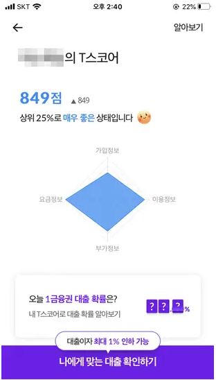 SKT 통신등급 조회결과