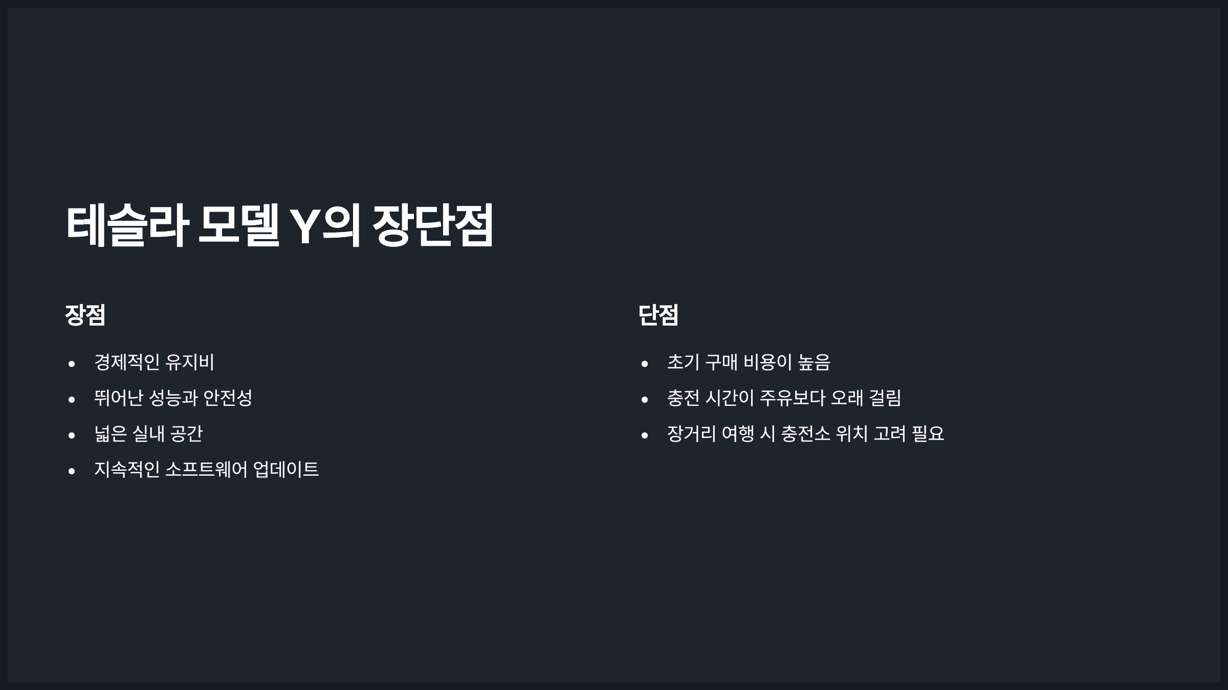 테슬라 모델 Y의 장단점