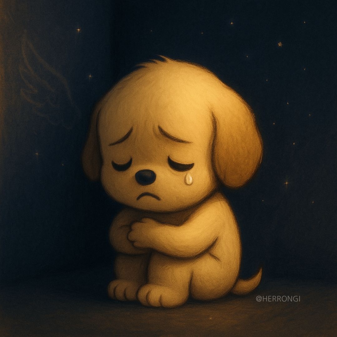 사랑 받지 못해 슬프고 밉지만 혼자 조용히 마음을 다스리고 있는 강아지를 표현한 이미지