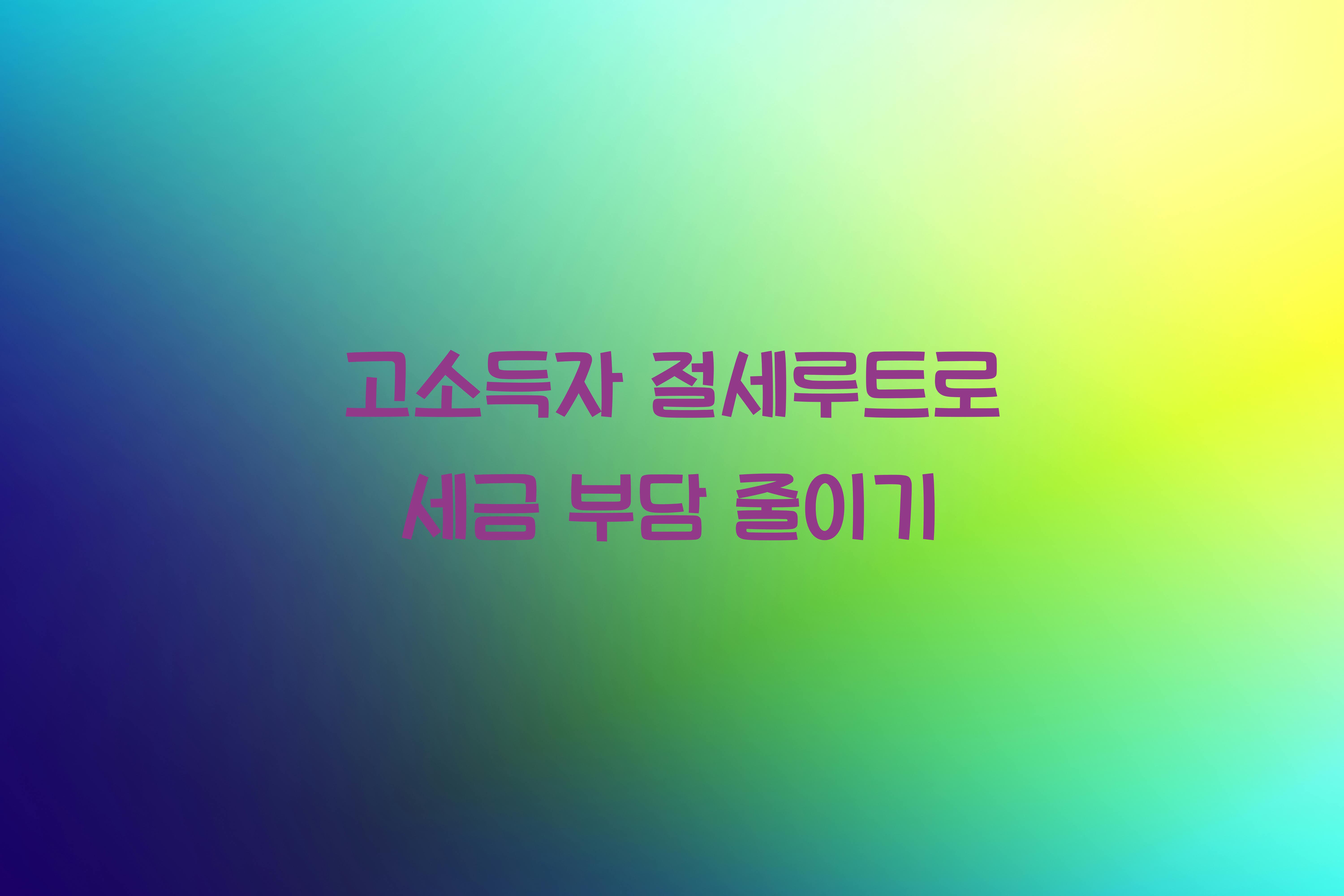 고소득자 절세루트