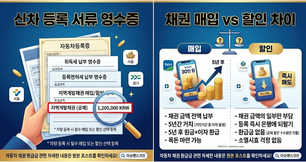 신차 중고차 등록 공채 매입과 공채 즉시 할인 방식 비교표