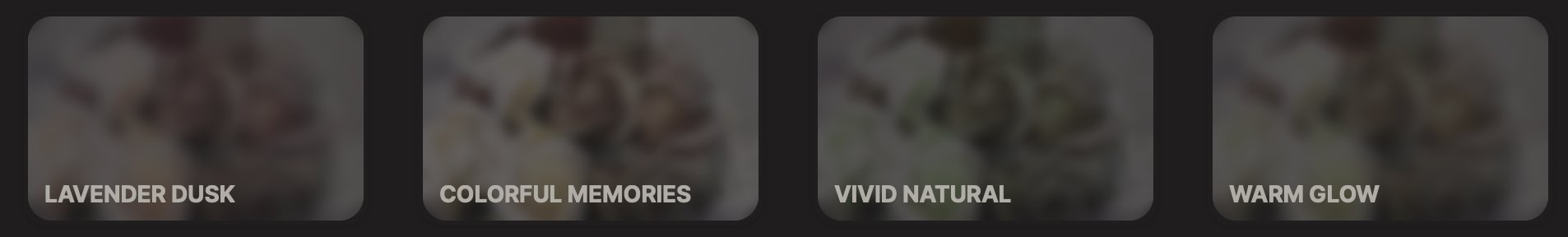 상단에 여러 가지 필터를 적용하면 다양한 색감을 만들어 볼 수 있습니다.