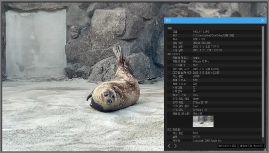 포토스케이프라는 사진 편집 프로그램을 통해 메타데이터를 상세하게 확인할 수 있음을 보여주는 사진