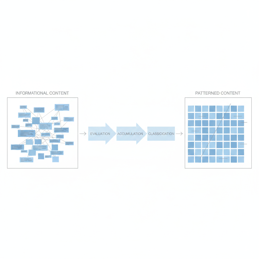 검색 시스템의 콘텐츠 분류 흐름을 개념적으로 표현한 도식