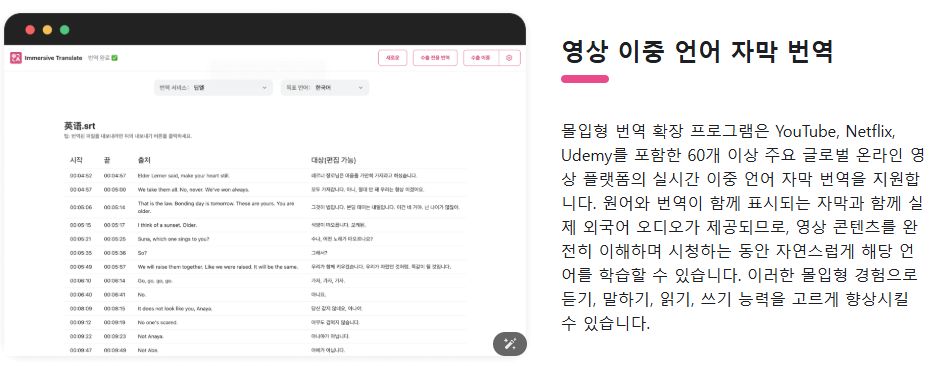 영상 자막 번역 기능 소개 이미지