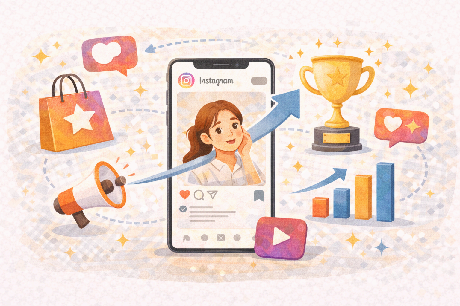 인스타그램 마케팅 성공 전략 아이콘 일러스트