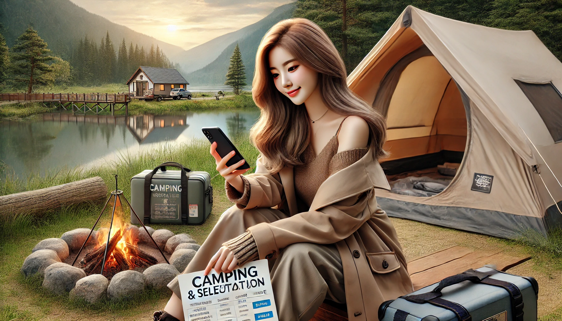 자연 속에서 캠핑하는 이미지