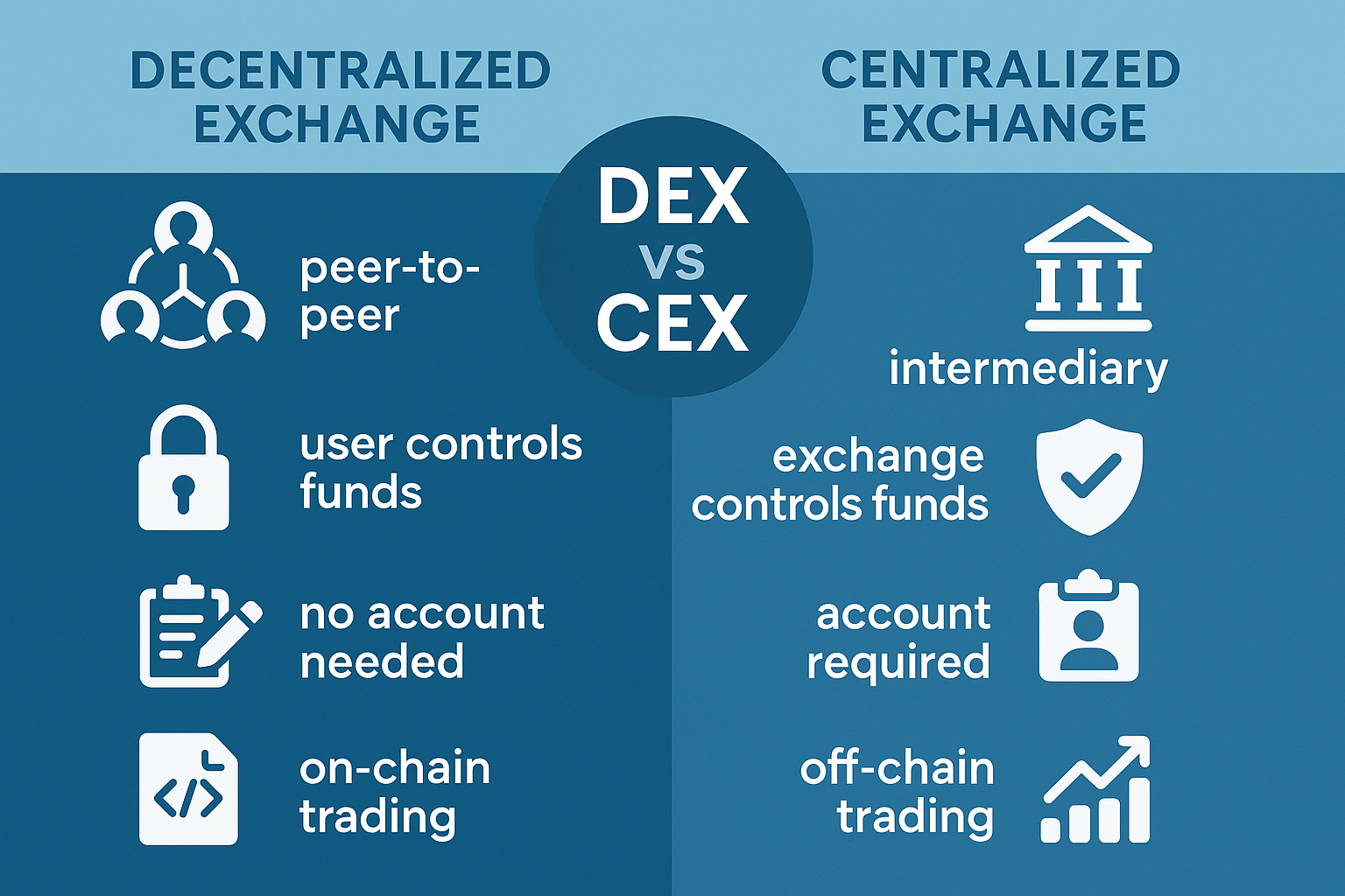 DEX 거래와 CEX 거래의 비교 인포그래픽