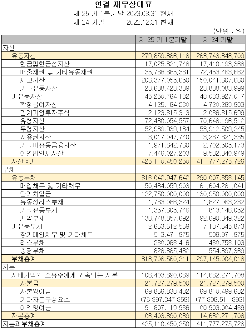 원익피앤이 - 재무상태표