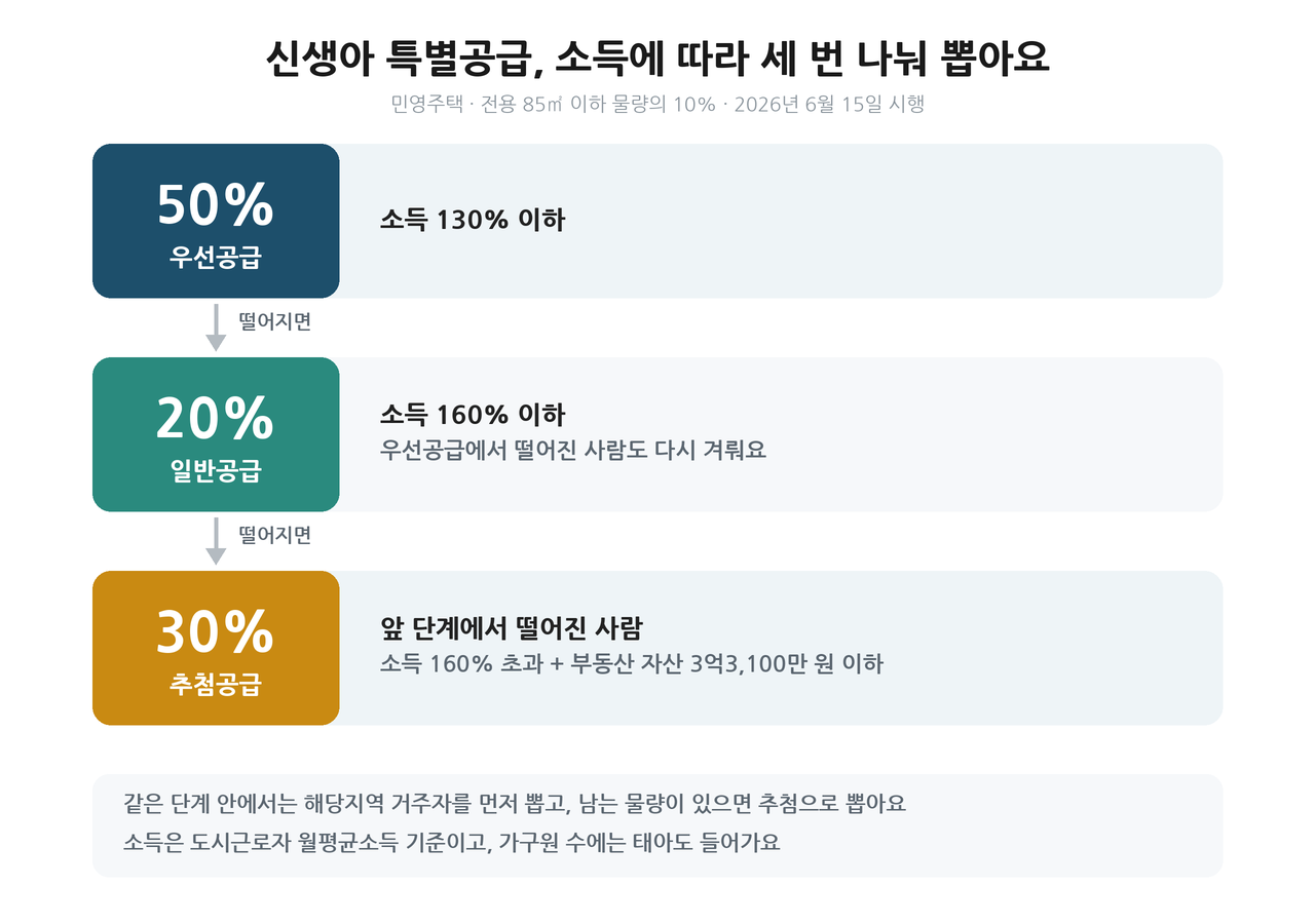 신생아 특별공급 소득 단계별 선정 순서