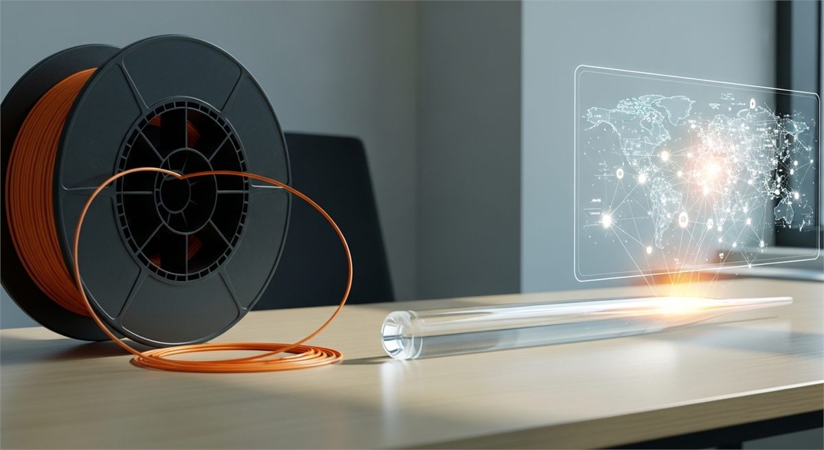 광섬유와 광케이블 사업 구조를 상징적으로 보여주는 장면 