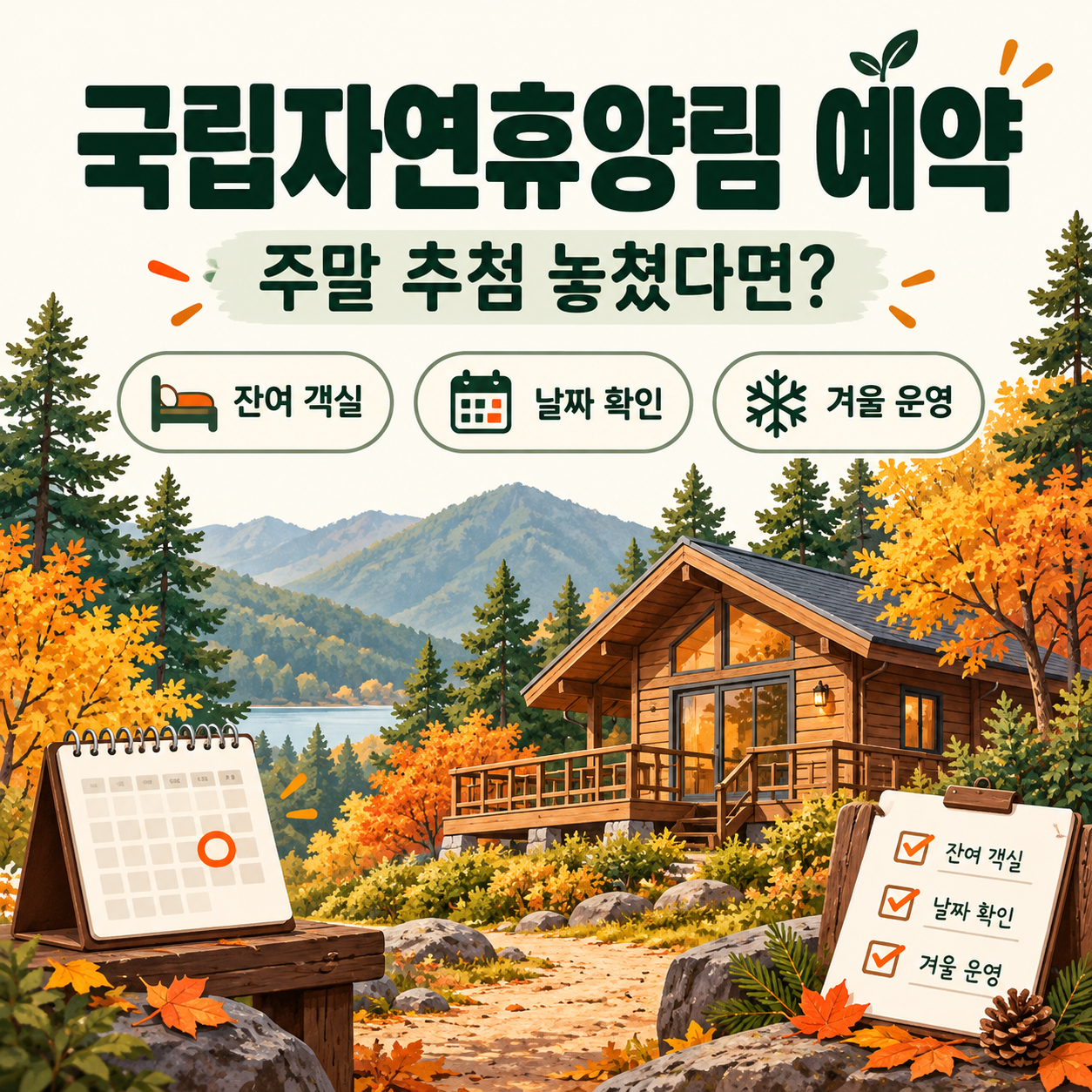 국립자연휴양림 예약, 잔여 객실 조회와 동절기 운영 확인