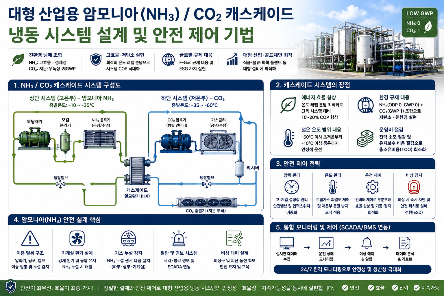캐스케이드 냉동 시스템 설계 및 안전 제어 기법