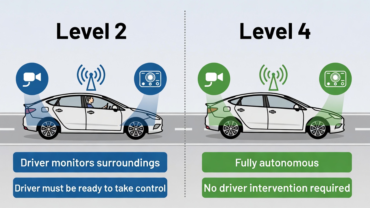 운전자 없이 도심을 가로지르는 레벨 4 자율주행차, 이제 현실이 됩니다.