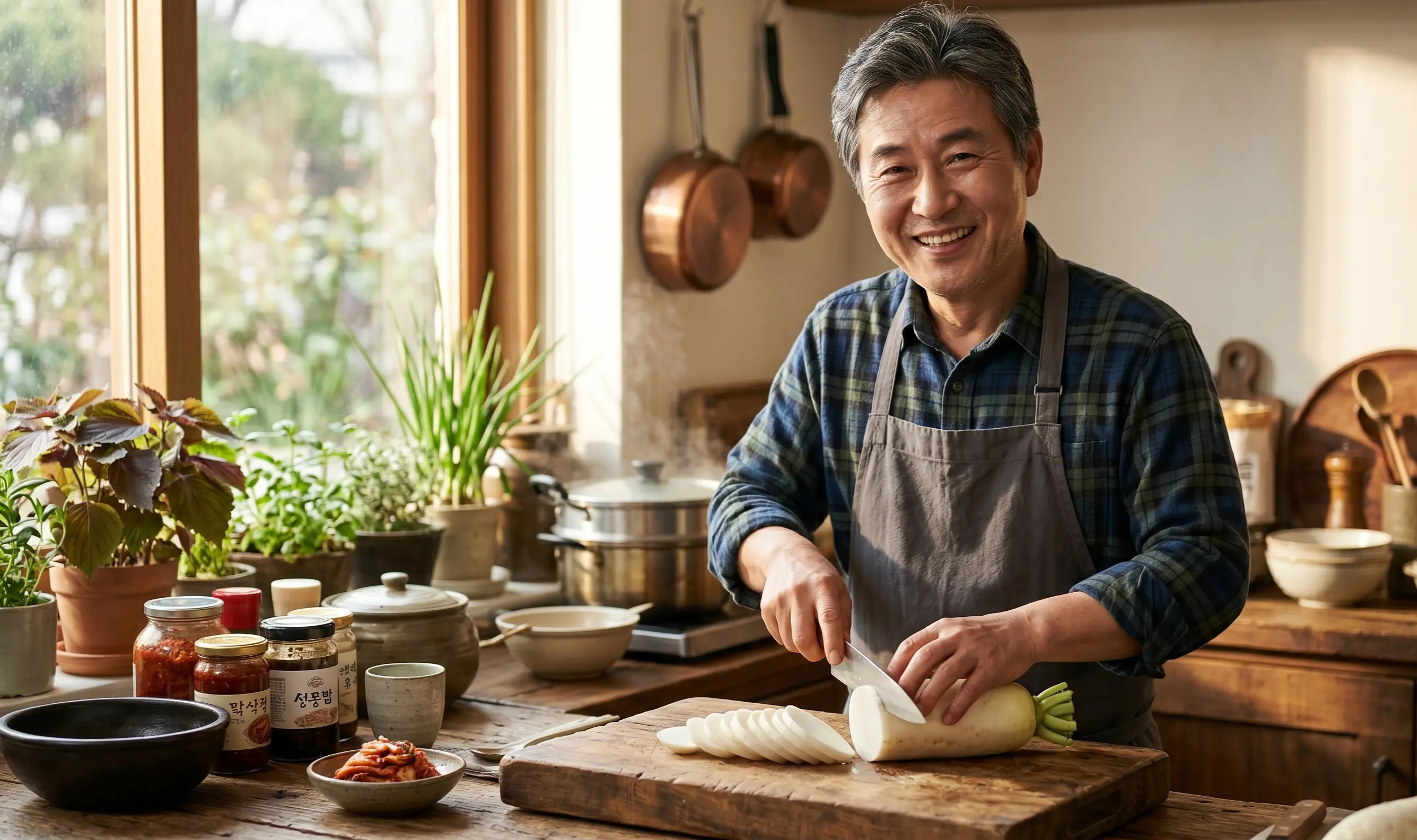 소고기무국의 주재료인 무는 너무 얇지 않게 껍질을 벗기지 않고 나박썰기로 자릅니다.