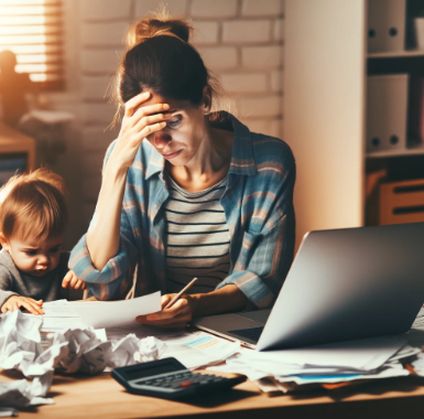 아이와 일 사이에서 스트레스를 받고 있는 워킹맘