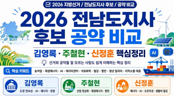 2026 전남도지사 후보 공약 비교 김영록 주철현 신정훈 핵심정리