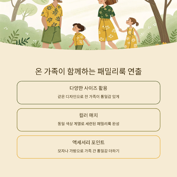 온 가족 커플룩: 다양한 사이즈로 패밀리룩 연출 가능