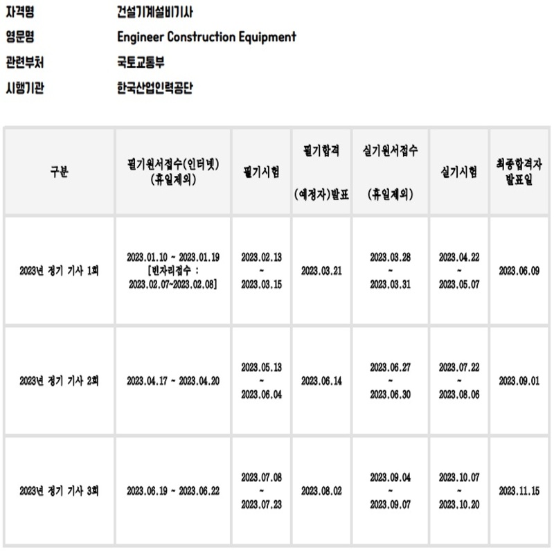 건설기계설비기사 시험일정