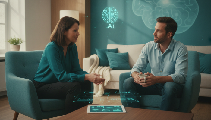 상담 전문가가 고객과 교감하며 AI의 도움을 받아 고차원적인 서비스를 제공하는 모습