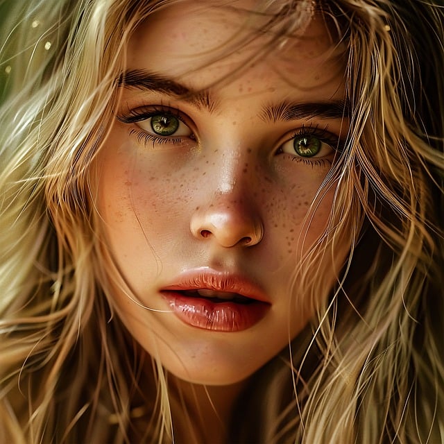 주근깨-있는-여성이-정면을-응시하고-있습니다.