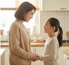 부모와 아이가 손을 맞잡고 웃는 모습
