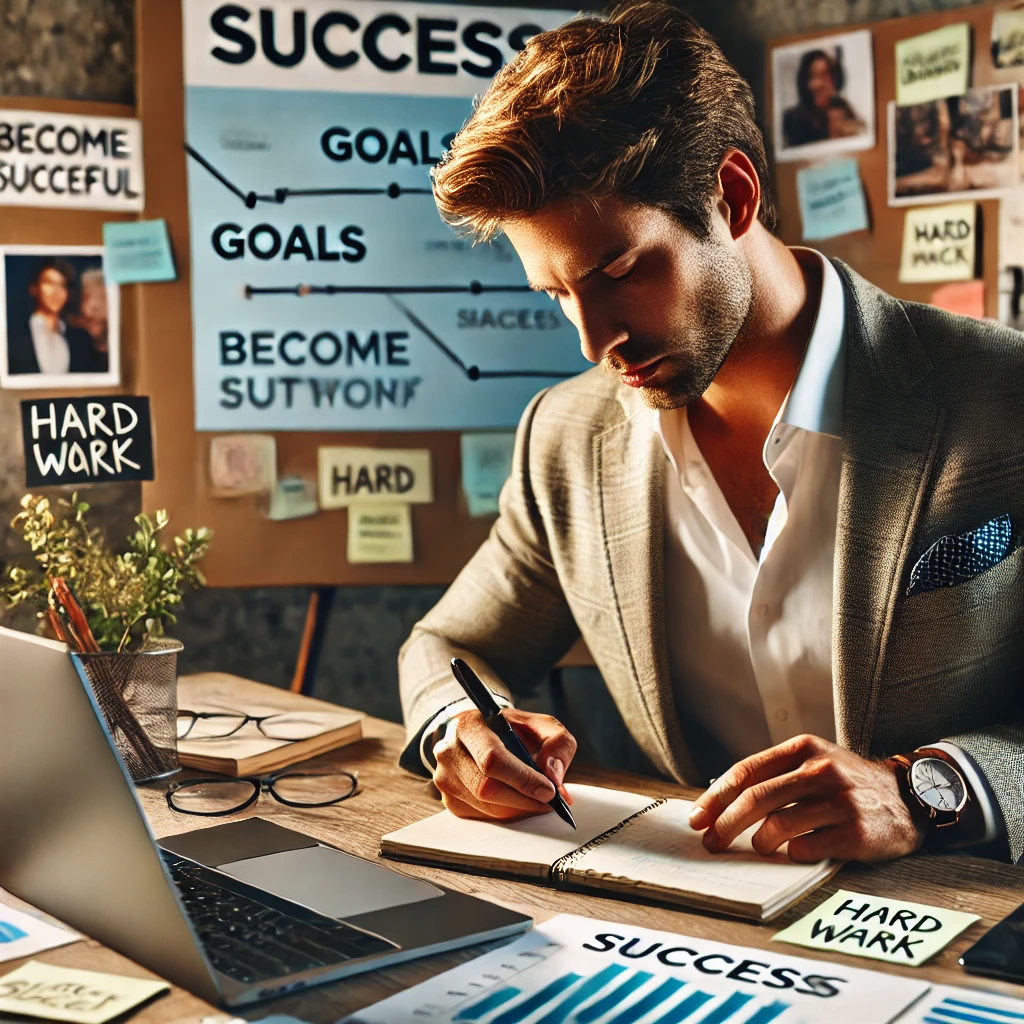 남자가 성공을 위한 전략을 짜고 있는 사진